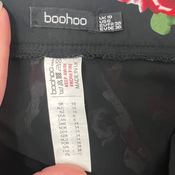 Boohoo Womens Floral Maxi Skirt With Tie Waist Black Red‎ 6 Whimsy Romantic - Picture 9 of 12